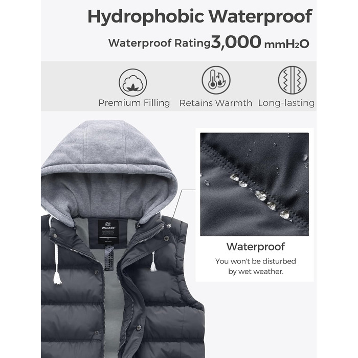 Чоловічий зимовий жилет Wantdo Outdoor з капюшоном, стібаний, сірий (розмір M)
