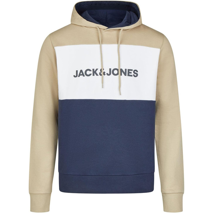 Чоловічий худі Jack & Jones JWHLOGO Blocking Regular Fit з принтом, великі розміри (Plus Size), багатоколірний (Зелений/Синій/Бежевий/Темно-синій), 7XL