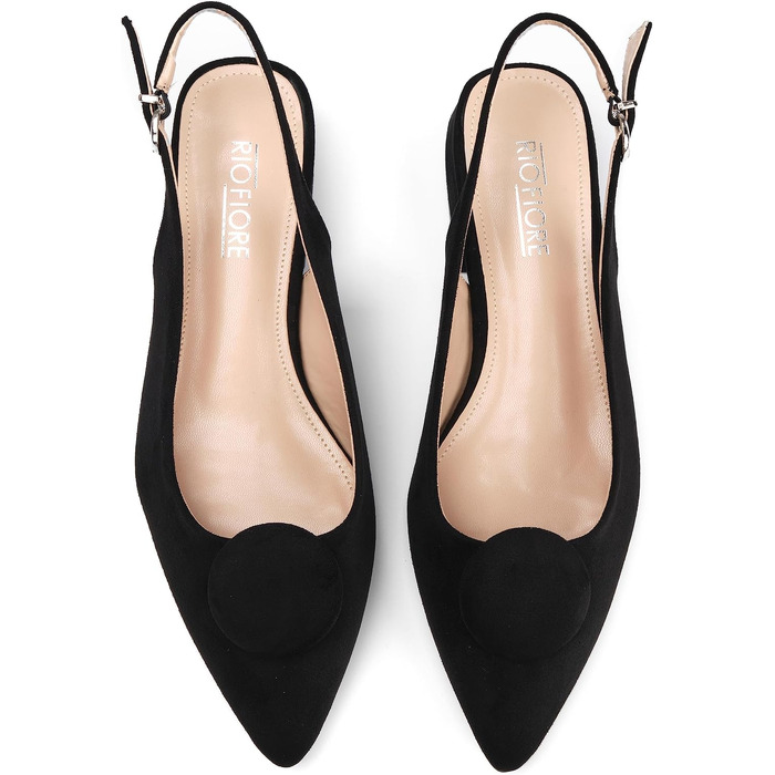 Жіночі туфлі-човники Slingback на стійких підборах 4 см, штучна замша, чорні, розмір 38 EU (вузька нога)
