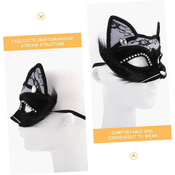 Маска котячого обличчя Holibanna для Хелловіну, 8 шт. - чорна маска, маска для карнавалу, плюшеві маски з мереживом