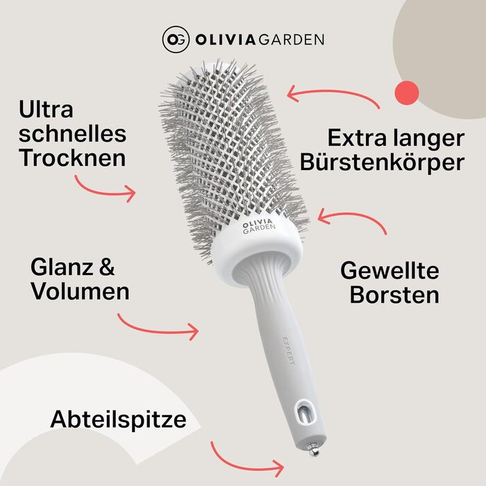 Професійний круглий стайлінг-фен Olivia Garden Expert Blowout Speed для швидкого висушування та об'єму волосся, 45 мм, біло-сірий