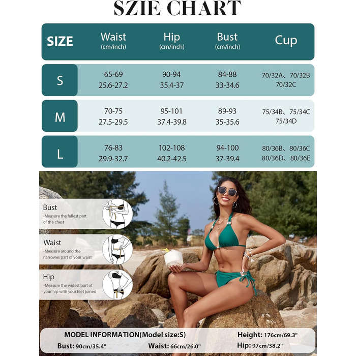Сексуальний жіночий купальник-бікіні Triange з шнурівкою, двокомпонентний, з push-up та мереживом, Tanga, блакитно-зелений, XL
