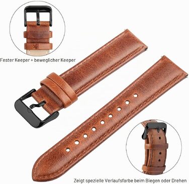 Шкіряний ремінець Fullmosa 22 мм для Samsung Galaxy Watch 46мм, Galaxy Watch 3 45мм, Gear S3 Frontier/Classic, коричневий градієнт, чорна застібка