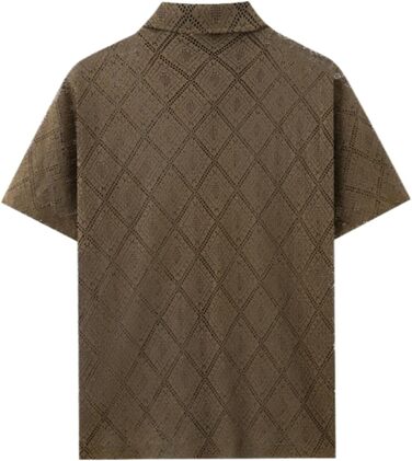 Чоловіча сорочка SOOUICKER з мереживом, короткі рукави, літня сорочка вільного крою, для відпочинку та свят, білий (кофе, XL)