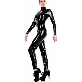 Латексний костюм-комбінезон для жінок, чорний, 3XL. Сексуальний латексний боді, комбінезон з довгим рукавом, еротична клубна мода, преміум якість.