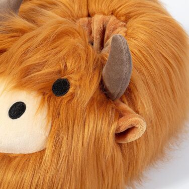 Плюшеві капці Corimori Bessie Highland Cow (шотландська корова) з гнучкою підошвою та гумкою, універсальний розмір (дитячий 25-33.5 та дорослий 34-44)
