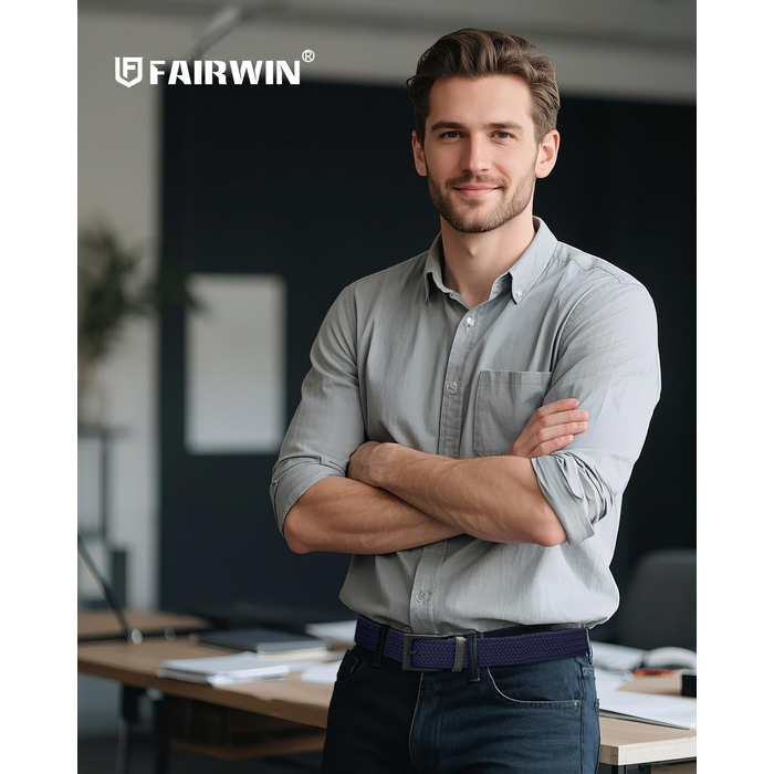 Еластичний плетеній ремінь Fairwin для чоловіків та жінок, тканинний розтяжний пояс (Темно-синій, 2XL: довжина 135 см, на талію 117–127 см)