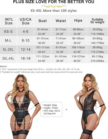 Жіночий комплект спідньої білизни Sunshinelady з мережива, глибокий V-подібний виріз, тедді, штучна шкіра, відкритий промеж, боді з мереживними шкарпетками та ланцюжком, розмір 32-46, чорний, 16-18