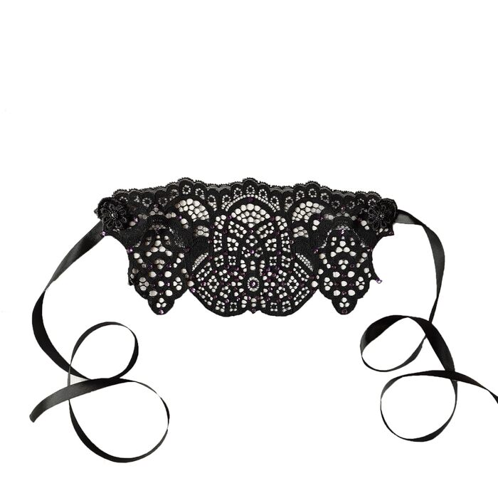 Чорна мереживна маска для жінок з чорними стразами, елегантна маска на пів обличчя, маска для маскарату та карнавалу, мереживна вечірня маска з гумкою (Чорний (фіолетові стрази))