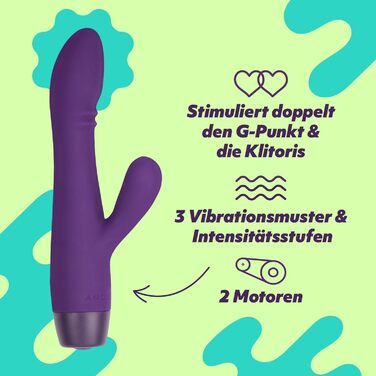 Вібратор AMORELIE Joy – Кролик для жінок | Водостійкий, перезаряджуваний, силікон, ABS, фіолетовий