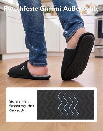 Чоловічі в'язані домашні капці EverFoams з ефектом пам'яті (Memory Foam), вологопоглинаючі, що миються в машинці, чорні, розмір 44/45 EU