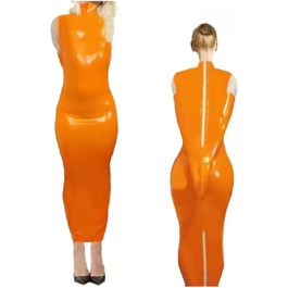 Комбінезон з латексу DDINGHOONQPODFR для жінок, фетиш-костюм, обгортання стегон для чоловіків, довгі рукави, XS, оранжевий