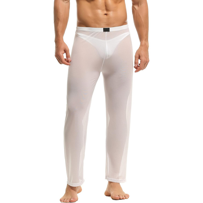 Чоловічі прозорі штани з мережива, нічна сорочка, спідня білизна, штани з нейлону, довгі прозорі штани, мереживні штани änner, штани з тонкої сітки, матеріал - тюль (M, білий)