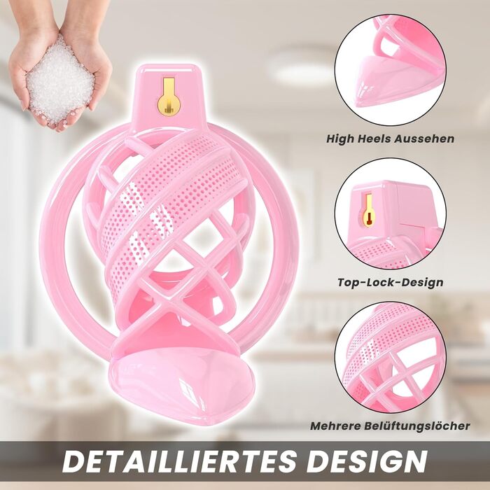 Набір для БДСМ: клітка для статевих органів, вібратор, 6 кільця для пеніса, керування через додаток, для чоловіків та пар (рожевий)