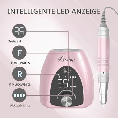 Апарат для манікюру та педикюру електричний Nagelfräser 35000 об/хв, акумуляторний фрезер з LED-дисплеєм, педаллю та набором 6-в-1 для гель-нігтів, салонів та початківців