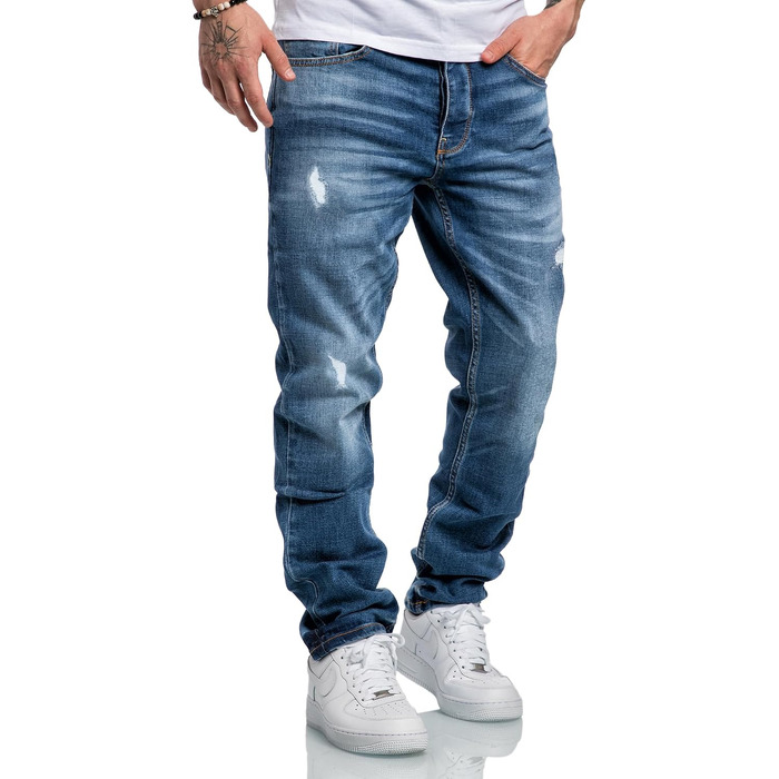 Чоловічі джинси REPUBLIX Regular Straight Fit з ефектом Destroyed, світло-блакитні, модель R7998