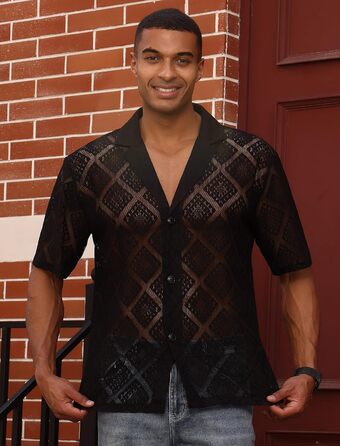 Чоловіча прозора сітчаста сорочка для музичного фестивалю, Rave, клубного одягу, чорна, розмір M