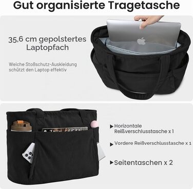 Жіноча сумка-шопер з вельвету oscaurt: велика сумка Tote Bag з відділенням для ноутбука 15.6
