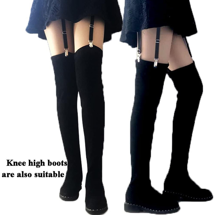 Чорний ремінь на стегнах Aneliya Simplicity з металевими кліпсами для панчіх (6 ремінців)