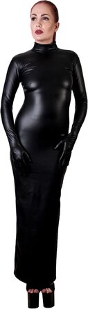 Сукня Rubberfashion Wetlook з ефектом мокрого блиску, довга, чорна, з довгим рукавом, без рукавичок (XXL, штучна шкіра)