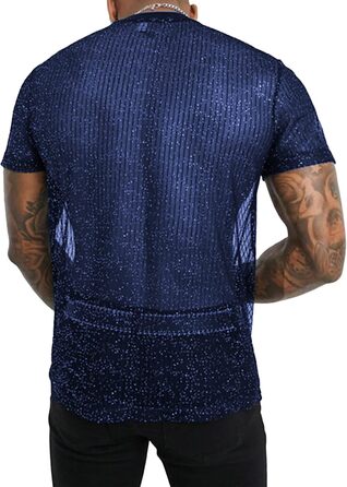 Чоловіча футболка AIEOE з блискітками, дихаюча, клубний стиль, сітка, чорна (3XL, Синій)
