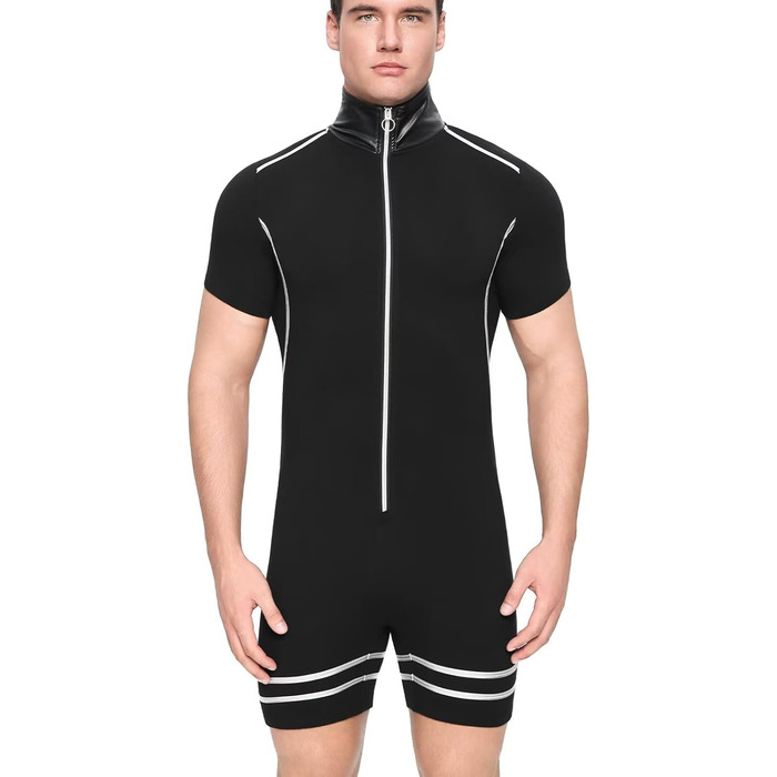 Чоловічий халат Landofgenie з коміром з ПВХ-шкіри, стиль панк, контрастні смуги, ідеальний для дому, сну та тематичних вечірок, чорний, XL