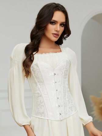 Корсетний топ SLIMBELLE для повних грудей: готичний корсет з мереживом та шнурівкою, бюстгальтер-корсет з сталевими ребрами, топ з фальш-шкіри (L, білий)