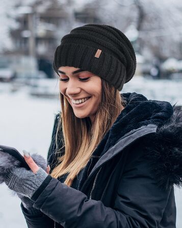 Жіноча в'язана шапка-біні FURTALK Slouch Beanie у стилі street style, груба в'язка, м'яка зимова шапка, універсальний розмір, чорна