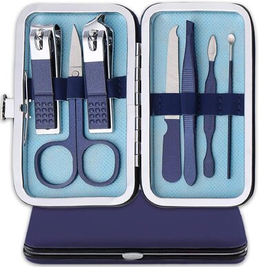 Професійний набір для манікюру та педикюру з кусачками та ножицями для нігтів у шкіряному чохлі (синій)