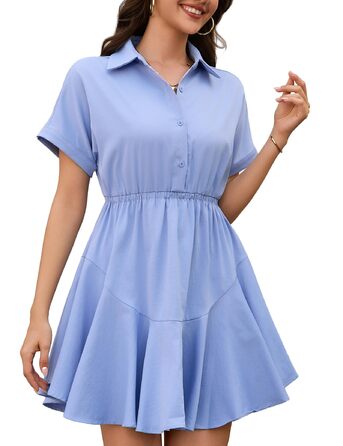 Сукня Beluring Bluenkleid жіноча літня коротка з V-подібним вирізом, з кишенями та ґудзиками, блакитна (XL)