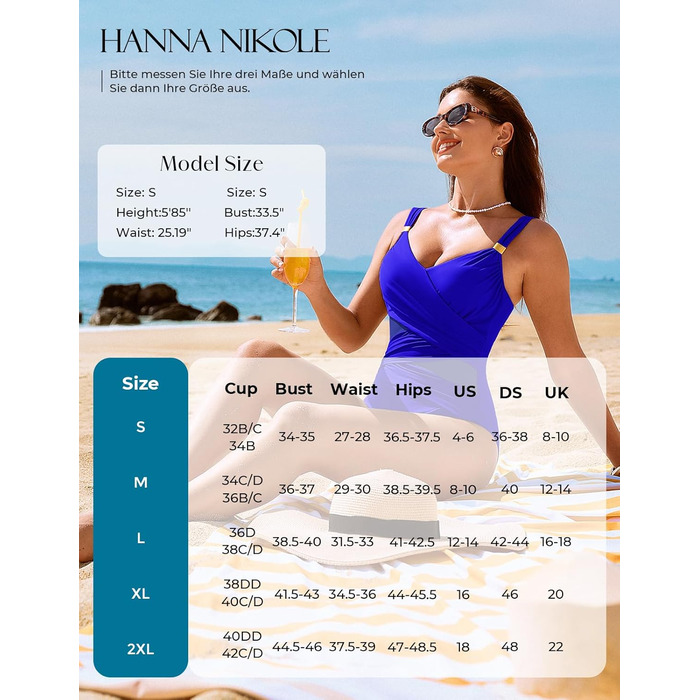 Купальник жіночий Hanna Nikole з ефектом схуднення, Push-up, Королівський синій, Розмір XXL