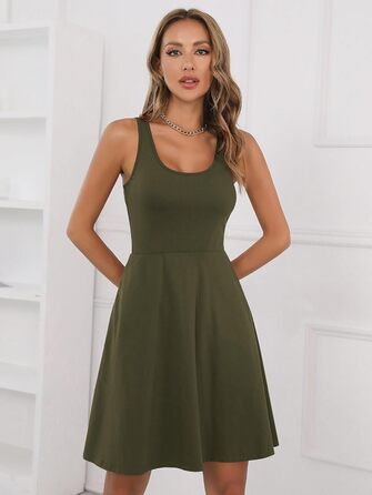 Сукня Daen Soerkleid Rockabilly вільний крій оливкова (XXL) - Короткий літній сарафан