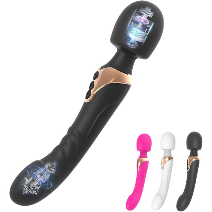 Вібратор силіконовий PQKuss з функцією удару, подвійний наконечник, 10 режимів вібрації, G-точка, кліторальний, для жінок та пар (чорний)