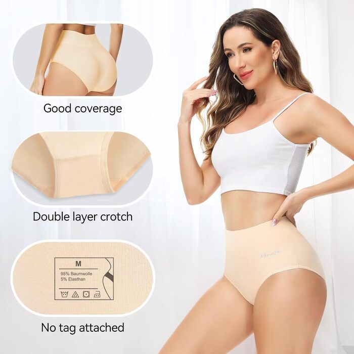 Труси жіночі бавовняні з високою талією, 5 шт. від Unterhoen - дихаючі, еластичні, м'які (чорний*3+сірий*2) (S, чорний*2+нюдовий*2+білий*1)