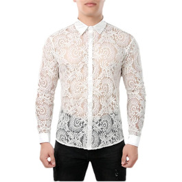 Чоловіча сорочка сітка Bollrllr, прозора, мереживна, для вечірок та клубів