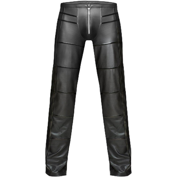 Чорні шкіряні лосини для чоловіків Noir Handmade Collection, довгі, еластичні, з лакового матеріалу, модель з смужками, довгі шорти-сліпи