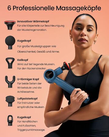 Перкусійний масажер Napre Massage Gun з подовжувачем та 3 кутами нахилу для спини, шиї та плечей, ручний масажний пістолет, світло-блакитний