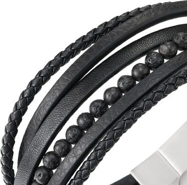 Чоловічий браслет COOLSTEELANDBEYOND з плетеної шкіри та напівдорогоцінних каменів, сталевий ланцюжок з магнітною застібкою, чорний