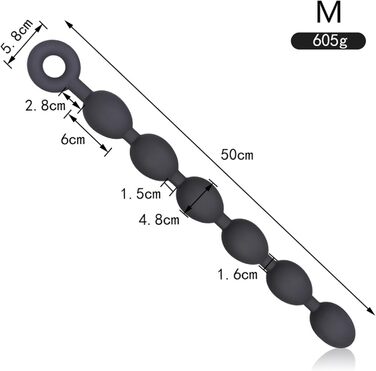 Анальний плагін Axcroo Extra Lang з ланцюжком та 7 кульок, силікон, стимулятор простати, для чоловіків та жінок
