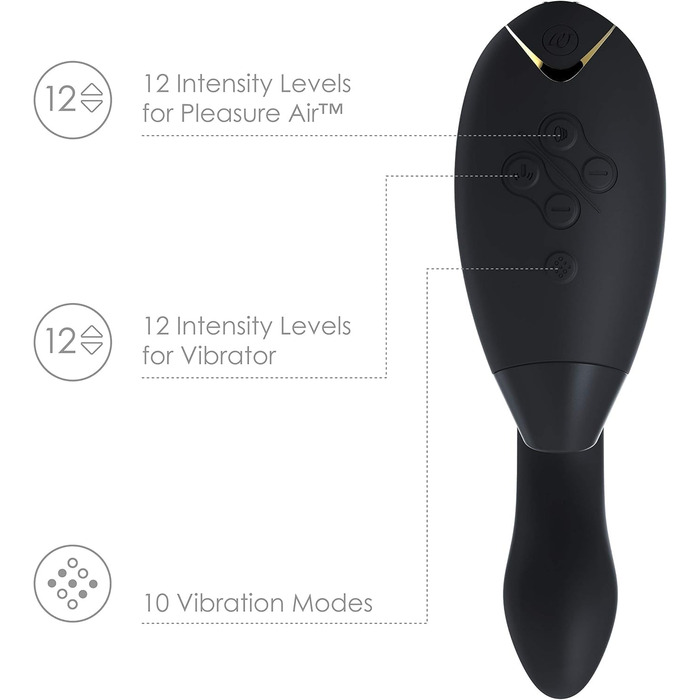 Вібратор Womanizer InsideOut для жінок - стимулятор клітора з функцією імпульсу, Rabbit, 12 рівнів інтенсивності, чорний/золотий