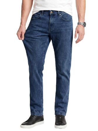 Чоловічі джинси Runcati Slim Fit з бавовни та стрейч, однотонні сині штани для повсякденного та ділового стилю, 34W / 32L