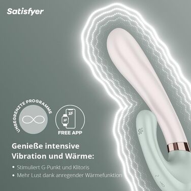 Satisfyer Heat Wave Connect - вібратор для жінок з підключенням Bluetooth | Зігріваючий вібратор з функцією нагріву та керуванням через додаток | Медичний силікон, 20 см | Mint