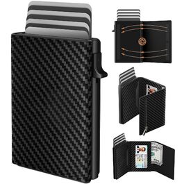 Чоловічий картхолдер dwnkove Slim Wallet з RFID-захистом, відділенням для монет та вікном для ID, смарт-гаманець Pop-Up з карбоновим дизайном, чорний