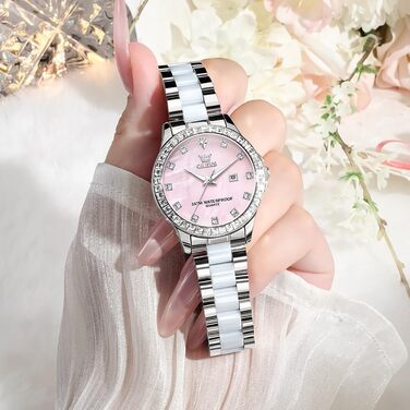 Жіночий годинник OLEVS Elegant Luxury — Рожеве золото, з діамантами та керамічним склом (модель 3651, синій циферблат)