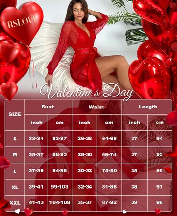 Комплект нижньої білизни RSLOVE для жінок, 3 частини: мереживний кімоно, бюстгальтер та труси, червоний, розмір M