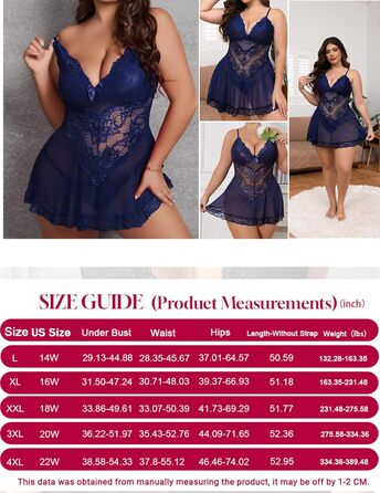 Babydoll з мереживом Alrovetoney для жінок великих розмірів (3XL, блакитний) - Нічна сорочка, Chemise, Neckholder