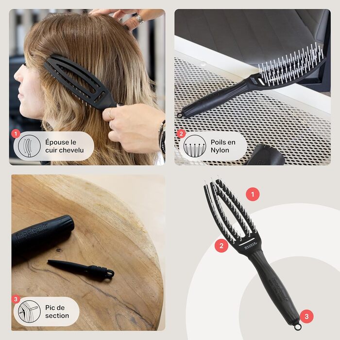 Щітка для волосся Olivia Garden Fingerbrush Care Iconic з нейлоновими щетинками для розплутування та стайлінгу, чорна, Small