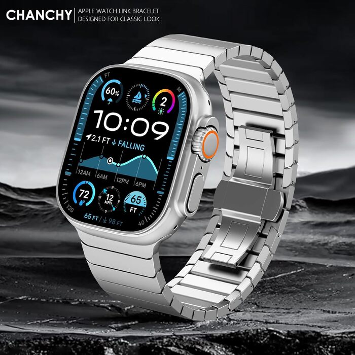Металевий ремінець CHANCHY зі сталевих ланок для Apple Watch Ultra 2/1, Series 11/10/9/8/7/6/5/4/3/2/1, SE — Срібний, 38/40/41/42 мм