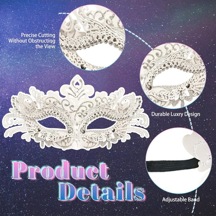 Маска Венеціанська Goenb для жінок, карнавальна маска, маска Фантома Опери, сексуальна маска кажана для Хелловіну, карнавалу, косплею (білий/розкішний сад)