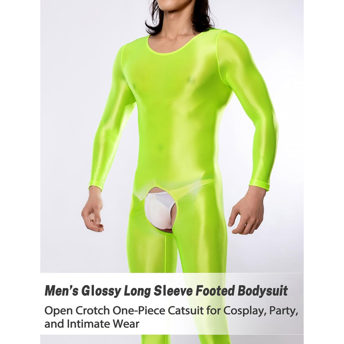 Комбінезон чоловічий AIEOE з відкриттям спереду, прозорий еластичний костюм, Strampler Overa Einteier, розмір S (зелений)